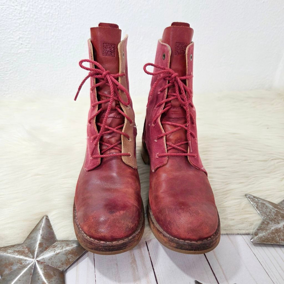 Timberland Boot Company retro red canvas lace-up combat boots patchwork womens 8 - Picture 3 of 10